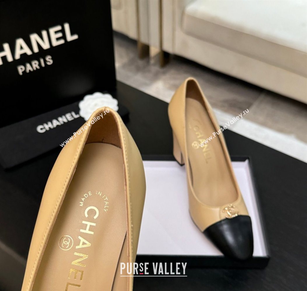 Chanel Lambskin Leather Pumps 9cm with CC Tag Beige 2025 G46441 2 (MD-251103014)