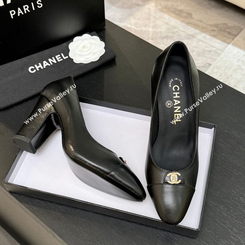 Chanel Lambskin Leather Pumps 9cm with CC Tag Black 2025 G46441 2 (MD-251103015)