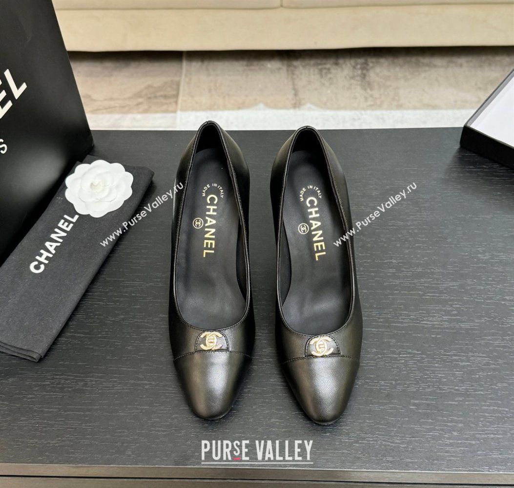 Chanel Lambskin Leather Pumps 9cm with CC Tag Black 2025 G46441 2 (MD-251103015)