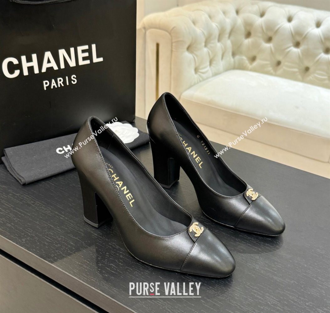 Chanel Lambskin Leather Pumps 9cm with CC Tag Black 2025 G46441 2 (MD-251103015)