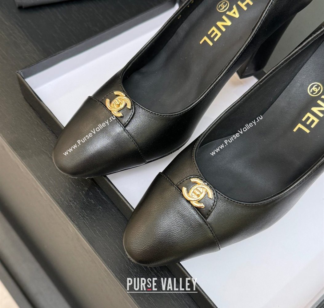 Chanel Lambskin Leather Pumps 9cm with CC Tag Black 2025 G46441 2 (MD-251103015)