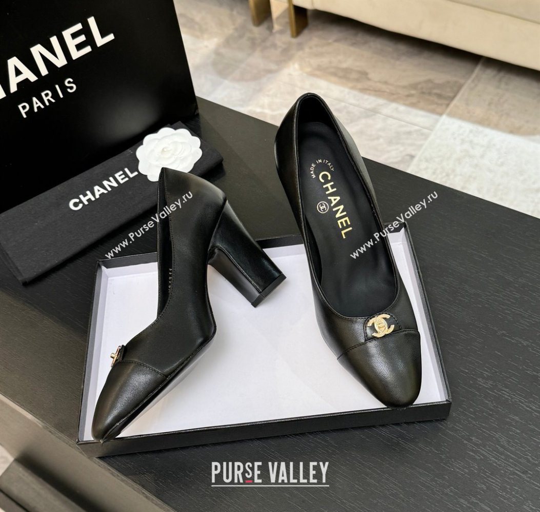 Chanel Lambskin Leather Pumps 9cm with CC Tag Black 2025 G46441 2 (MD-251103015)