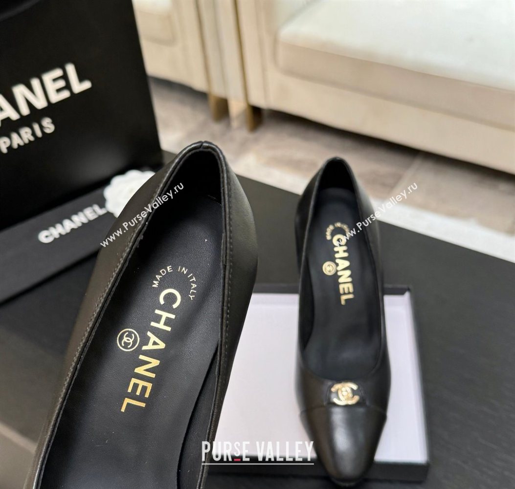 Chanel Lambskin Leather Pumps 9cm with CC Tag Black 2025 G46441 2 (MD-251103015)