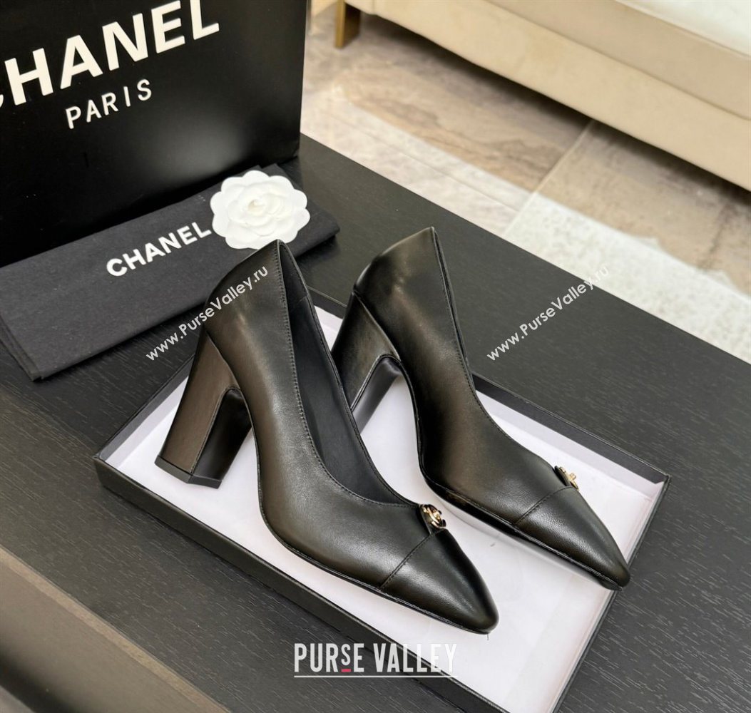 Chanel Lambskin Leather Pumps 9cm with CC Tag Black 2025 G46441 2 (MD-251103015)