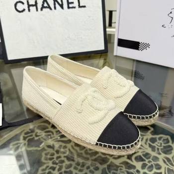 Chanel Corduroy Grosgrain Flat Espadrilles White 2025 G46515 (JDF-251031082)