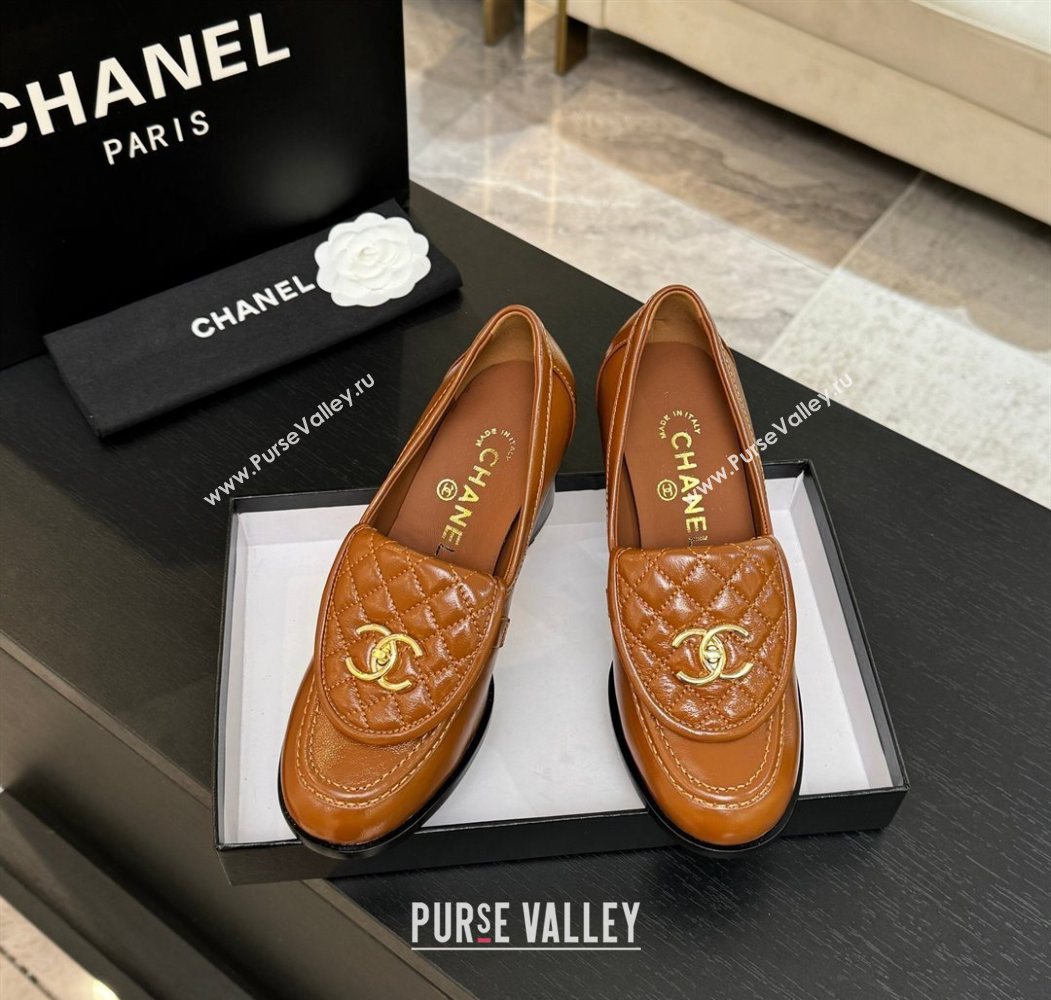 Chanel Lambskin Leather Pumps with CC Foldover Brown 2025 G46692 (MD-251031122)