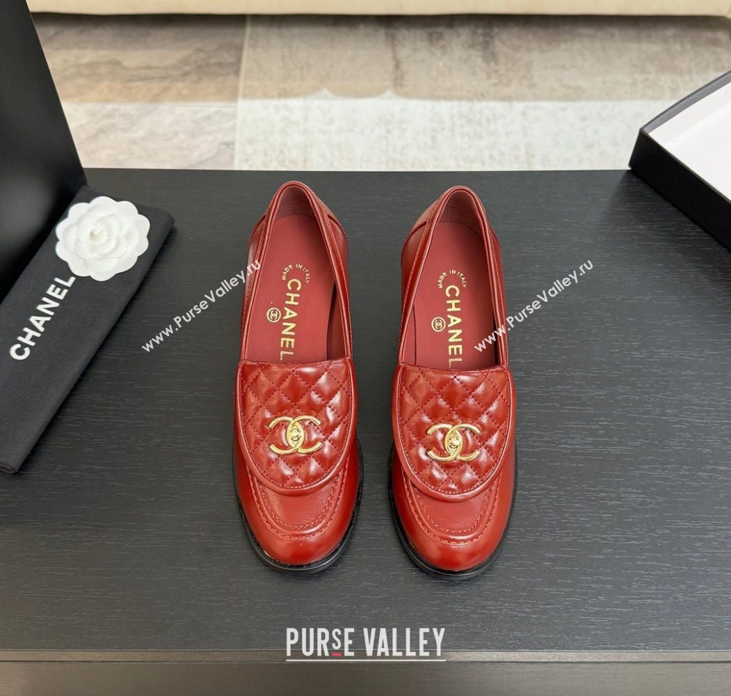 Chanel Shiny Lambskin Pumps with CC Foldover Red 2025 G46692 (MD-251031116)