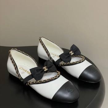 Chanel Lambskin Mary Janes Ballets Flat with Bow and Chain White 2025 G46701 (MD-251103054)