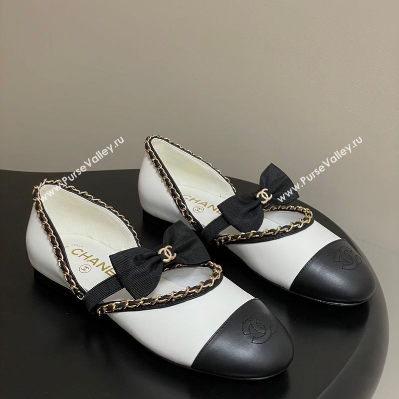 Chanel Lambskin Mary Janes Ballets Flat with Bow and Chain White 2025 G46701 (MD-251103054)