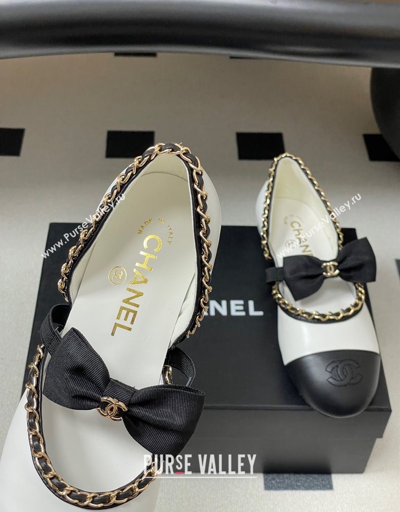 Chanel Lambskin Mary Janes Ballets Flat with Bow and Chain White 2025 G46701 (MD-251103054)