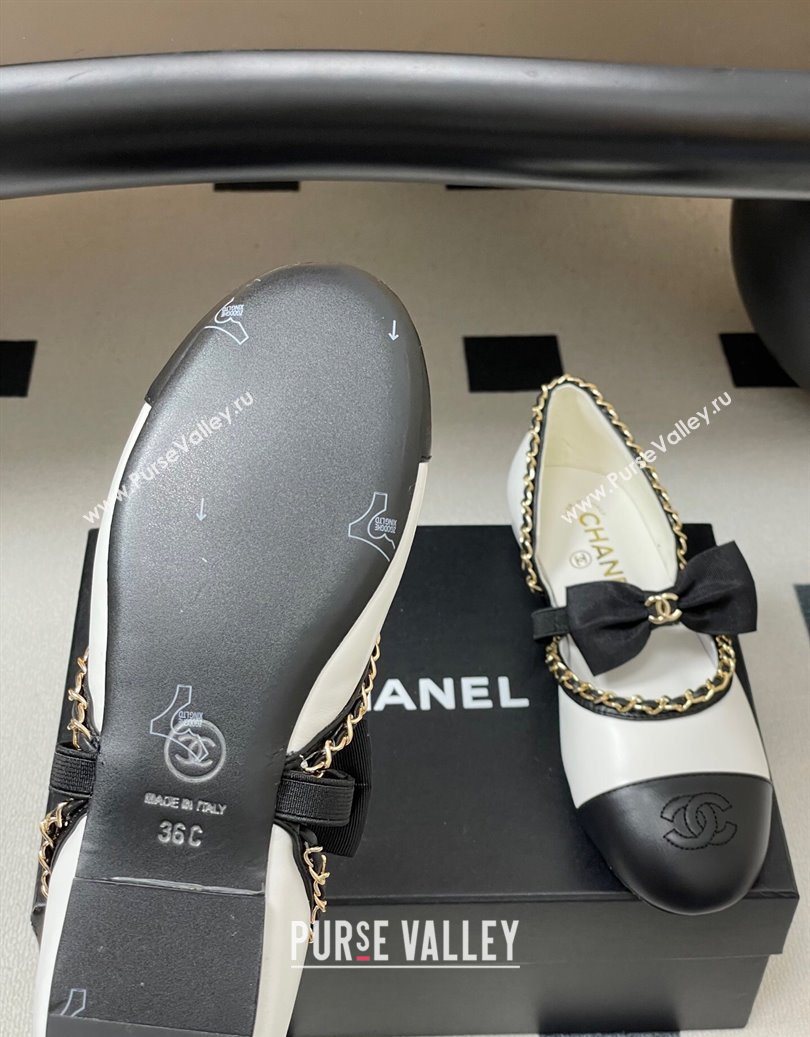 Chanel Lambskin Mary Janes Ballets Flat with Bow and Chain White 2025 G46701 (MD-251103054)