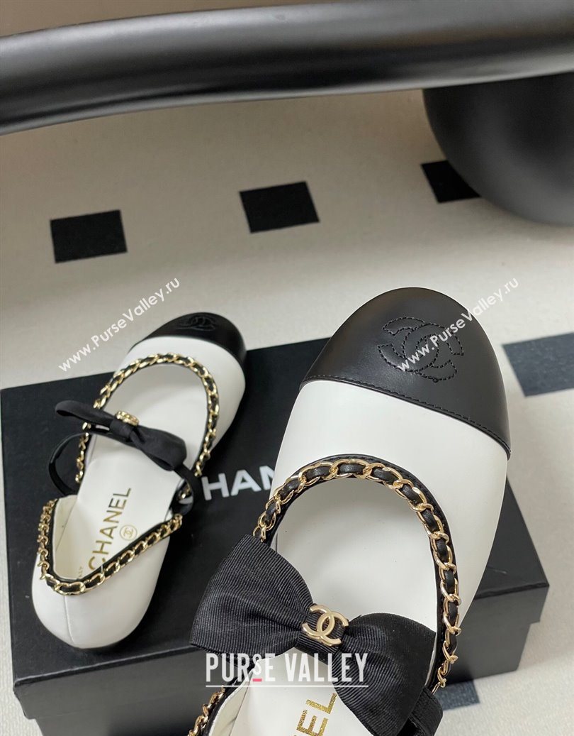 Chanel Lambskin Mary Janes Ballets Flat with Bow and Chain White 2025 G46701 (MD-251103054)