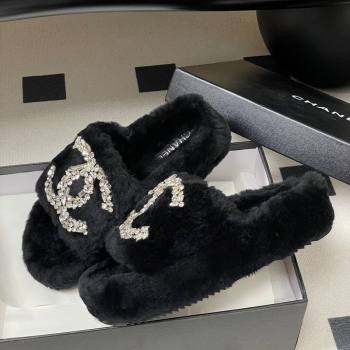 Chanel Wool Platform Slides Sandal with Strass CC Black 2025 CH110305 (MD-251103081)