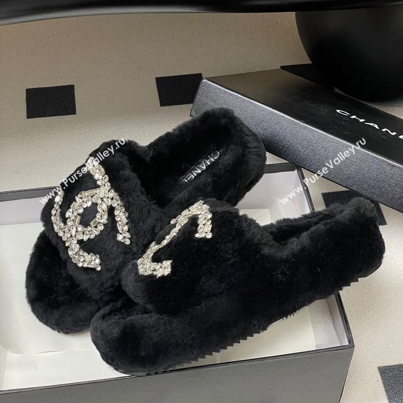 Chanel Wool Platform Slides Sandal with Strass CC Black 2025 CH110305 (MD-251103081)