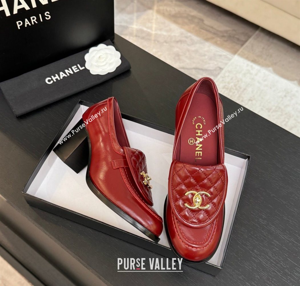 Chanel Shiny Lambskin Pumps with CC Foldover Red 2025 G46692 (MD-251031116)