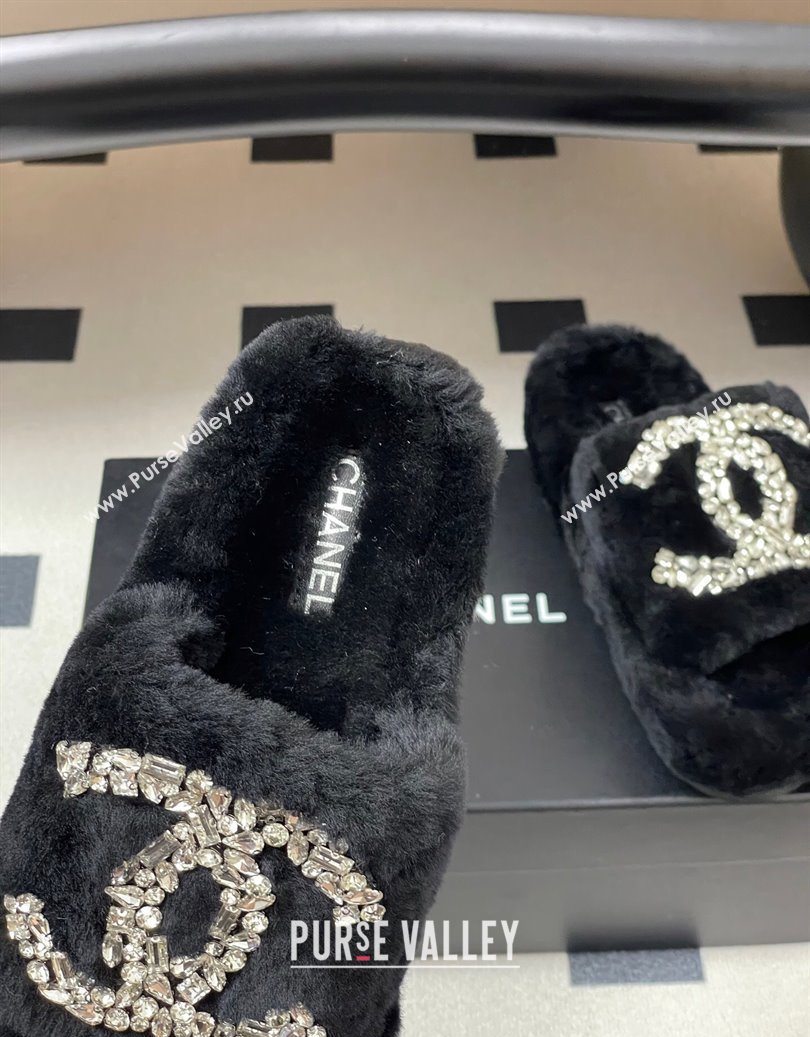Chanel Wool Platform Slides Sandal with Strass CC Black 2025 CH110305 (MD-251103081)
