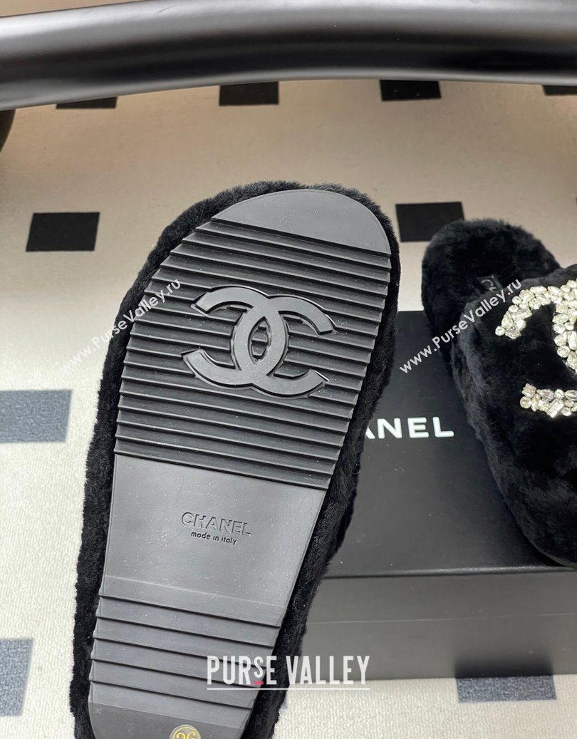 Chanel Wool Platform Slides Sandal with Strass CC Black 2025 CH110305 (MD-251103081)