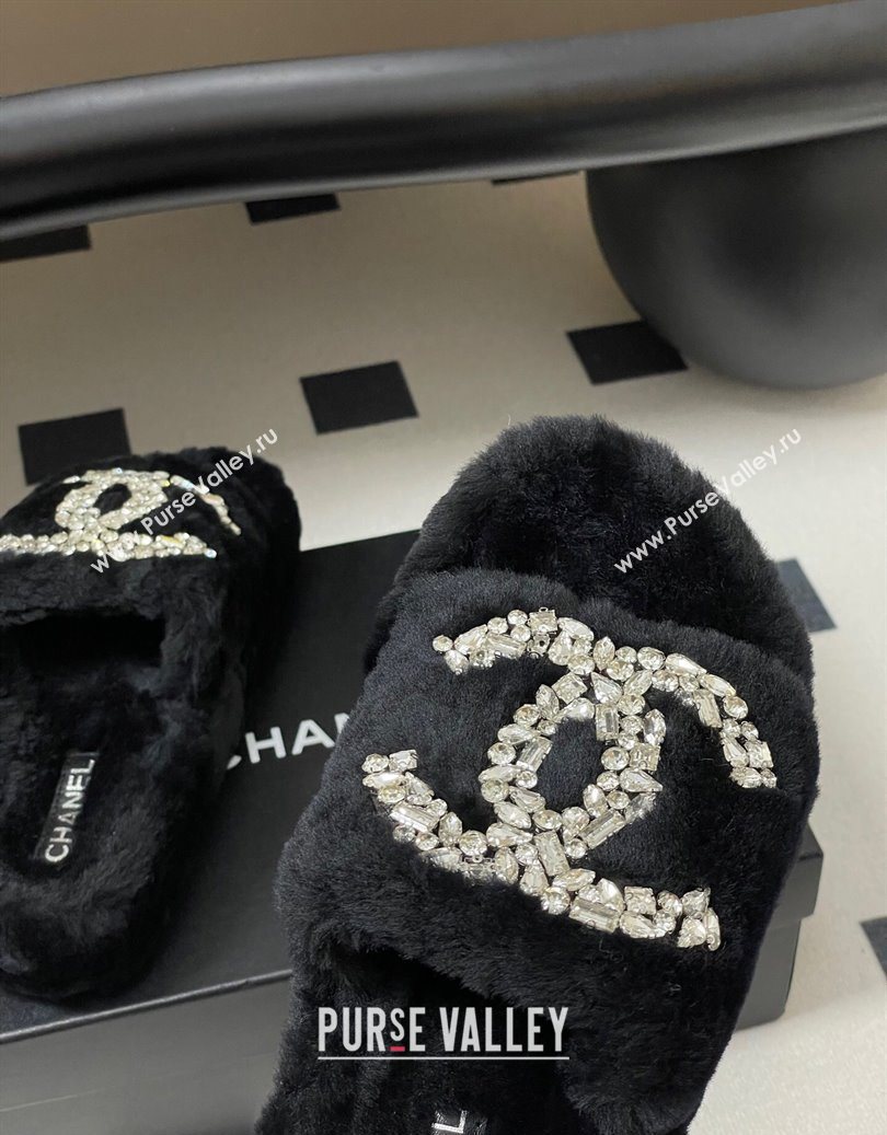Chanel Wool Platform Slides Sandal with Strass CC Black 2025 CH110305 (MD-251103081)