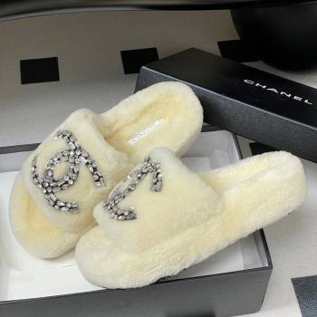 Chanel Wool Platform Slides Sandal with Strass CC White 2025 CH110305 (MD-251103082)