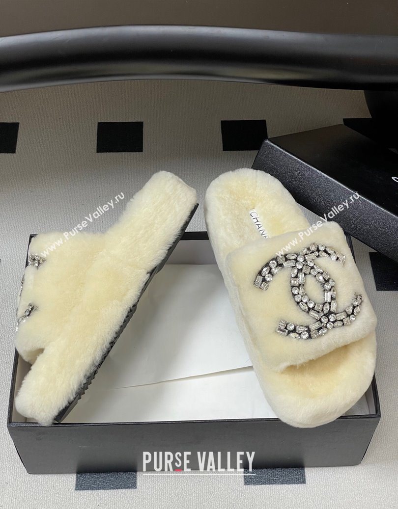 Chanel Wool Platform Slides Sandal with Strass CC White 2025 CH110305 (MD-251103082)