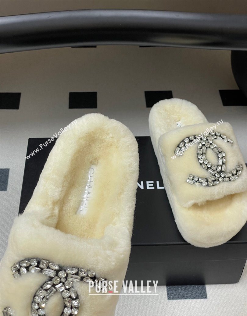 Chanel Wool Platform Slides Sandal with Strass CC White 2025 CH110305 (MD-251103082)