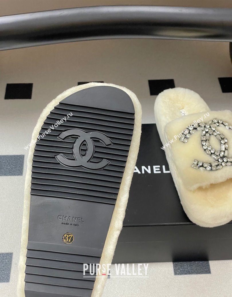 Chanel Wool Platform Slides Sandal with Strass CC White 2025 CH110305 (MD-251103082)