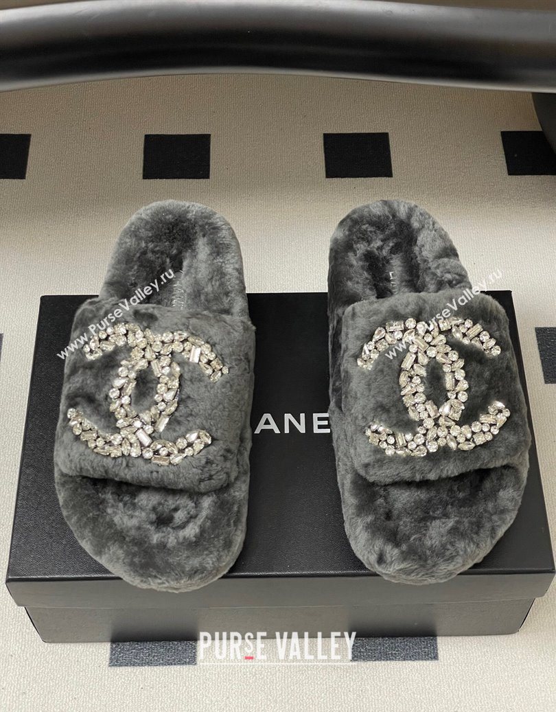 Chanel Wool Platform Slides Sandal with Strass CC Grey 2025 CH110305 (MD-251103083)