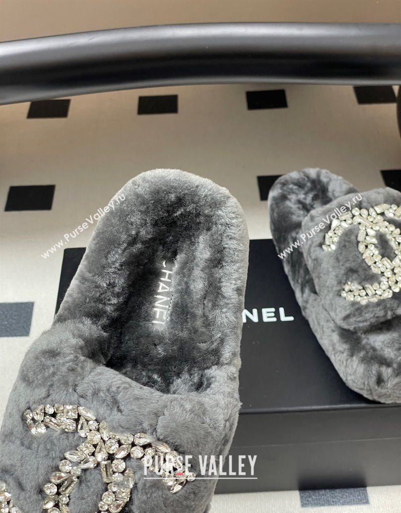 Chanel Wool Platform Slides Sandal with Strass CC Grey 2025 CH110305 (MD-251103083)