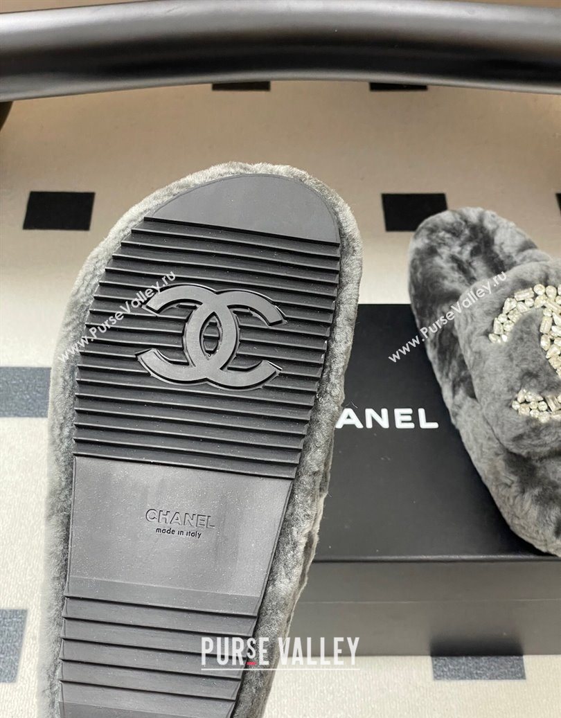 Chanel Wool Platform Slides Sandal with Strass CC Grey 2025 CH110305 (MD-251103083)