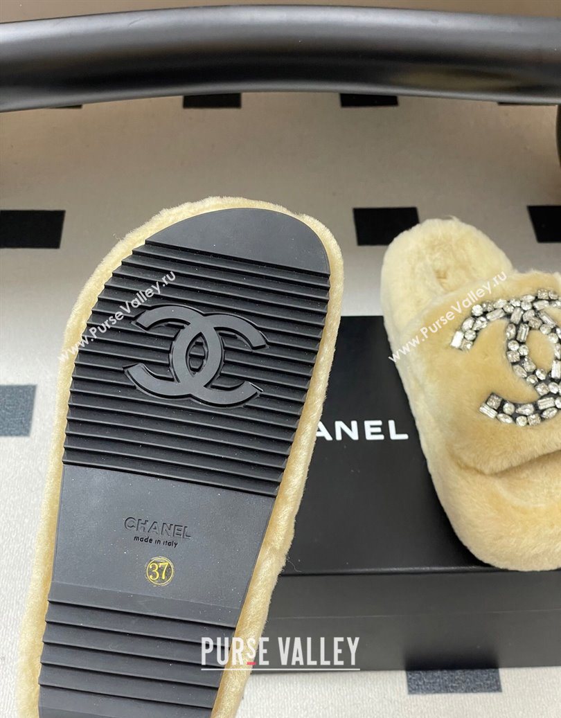 Chanel Wool Platform Slides Sandal with Strass CC Beige 2025 CH110305 (MD-251103084)
