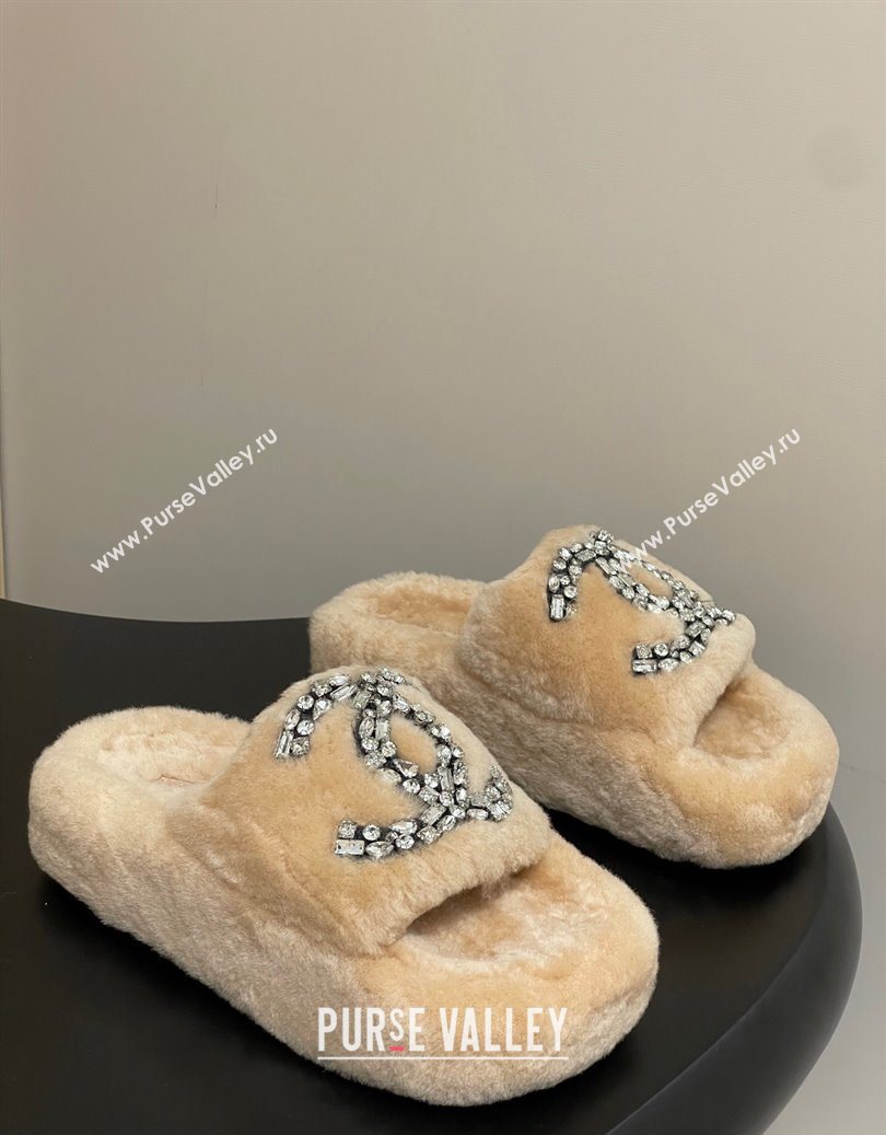Chanel Wool Platform Slides Sandal with Strass CC Pale Pink 2025 CH110305 (MD-251103085)