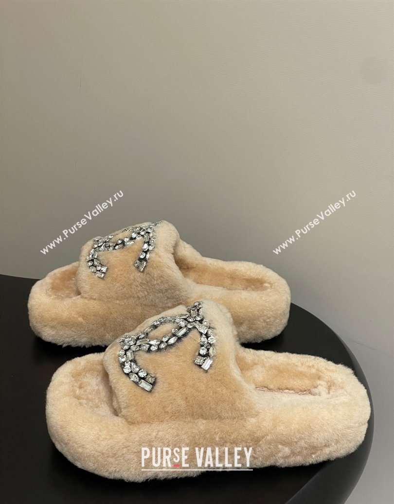 Chanel Wool Platform Slides Sandal with Strass CC Pale Pink 2025 CH110305 (MD-251103085)