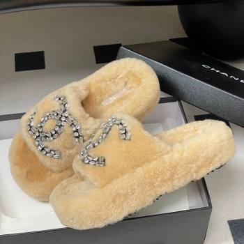 Chanel Wool Platform Slides Sandal with Strass CC Pale Pink 2025 CH110305 (MD-251103085)