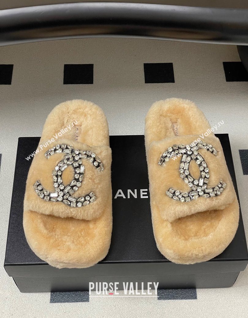 Chanel Wool Platform Slides Sandal with Strass CC Pale Pink 2025 CH110305 (MD-251103085)