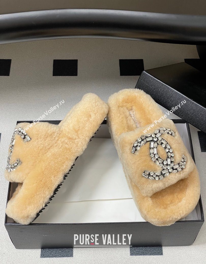 Chanel Wool Platform Slides Sandal with Strass CC Pale Pink 2025 CH110305 (MD-251103085)