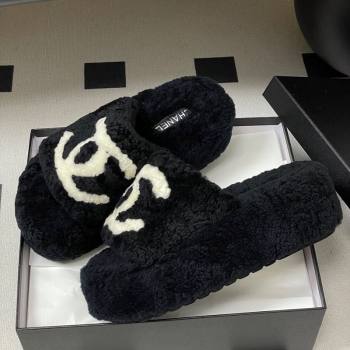 Chanel Wool Platform Slides Sandal with Maxi CC Black 2025 CH110306 (MD-251103086)