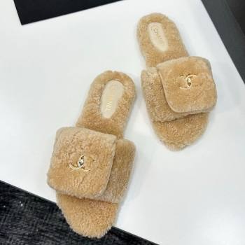 Chanel Shearling Wool Flat Slides Sandal with Foldover Beige 2025 CH103106 (MD-251031126)