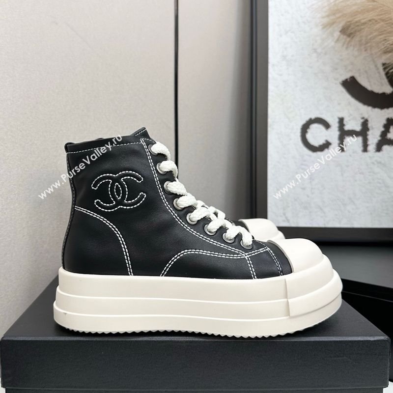 Chanel Calfskin Leather High Top Platform Sneakers Black 2025 CH110105 (MD-251101049)