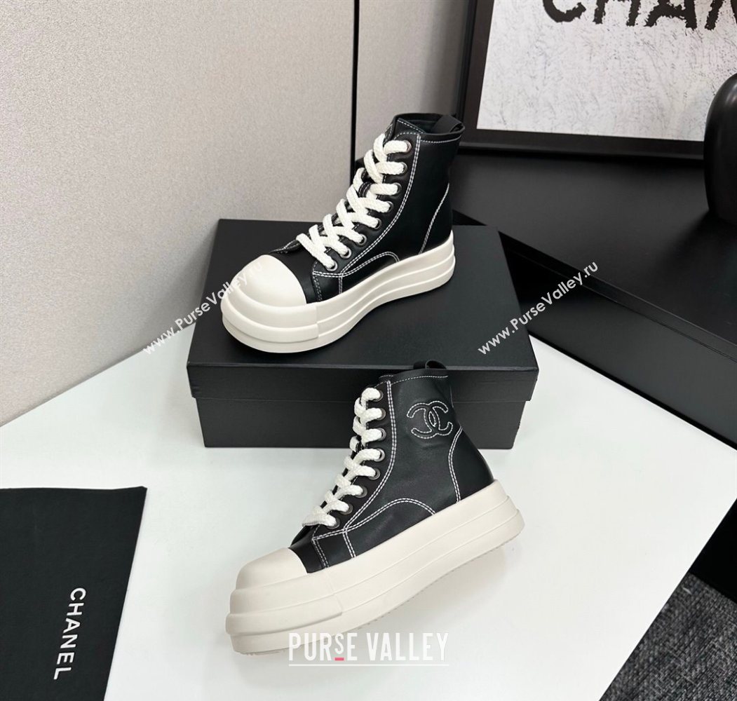 Chanel Calfskin Leather High Top Platform Sneakers Black 2025 CH110105 (MD-251101049)