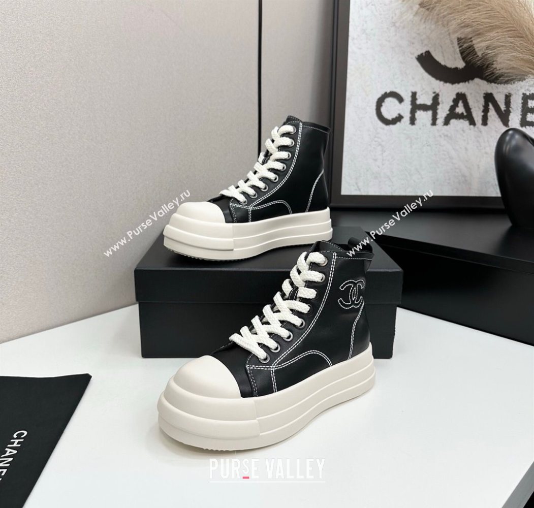 Chanel Calfskin Leather High Top Platform Sneakers Black 2025 CH110105 (MD-251101049)