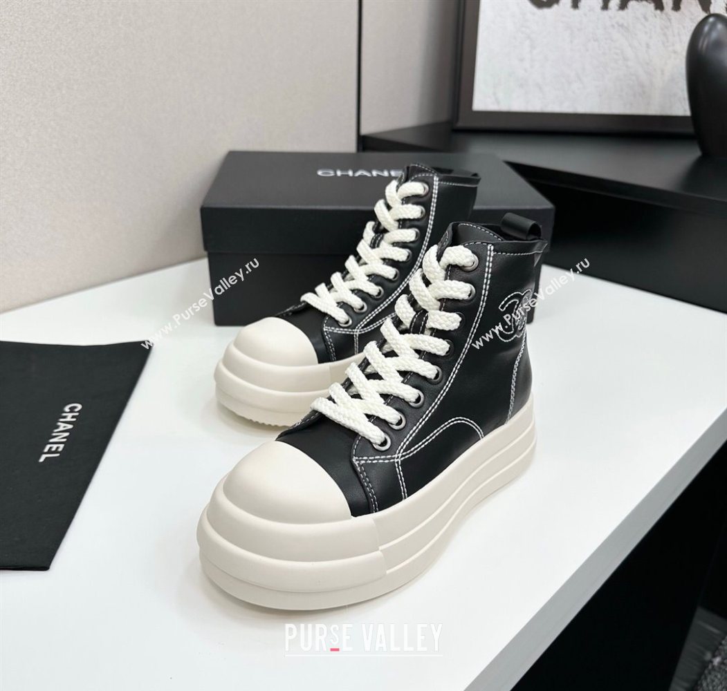 Chanel Calfskin Leather High Top Platform Sneakers Black 2025 CH110105 (MD-251101049)