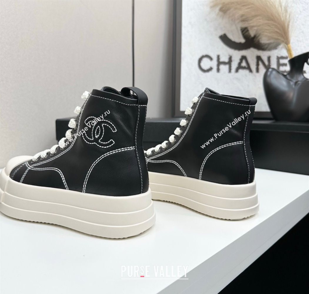 Chanel Calfskin Leather High Top Platform Sneakers Black 2025 CH110105 (MD-251101049)