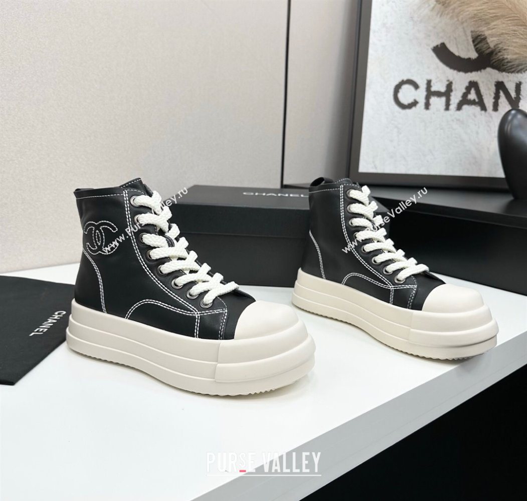 Chanel Calfskin Leather High Top Platform Sneakers Black 2025 CH110105 (MD-251101049)