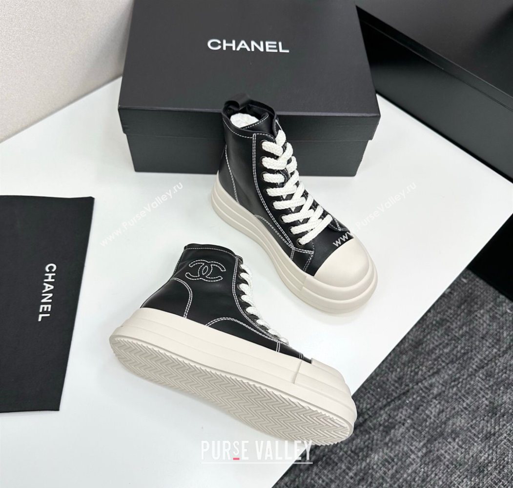 Chanel Calfskin Leather High Top Platform Sneakers Black 2025 CH110105 (MD-251101049)