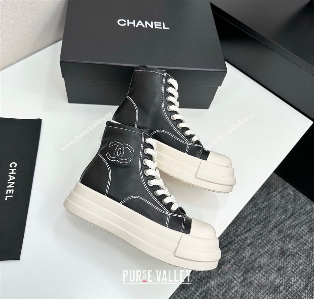 Chanel Calfskin Leather High Top Platform Sneakers Black 2025 CH110105 (MD-251101049)