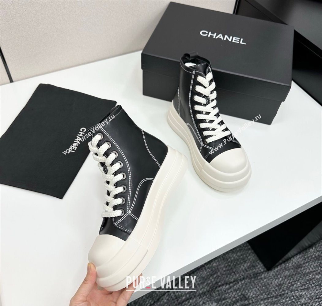 Chanel Calfskin Leather High Top Platform Sneakers Black 2025 CH110105 (MD-251101049)