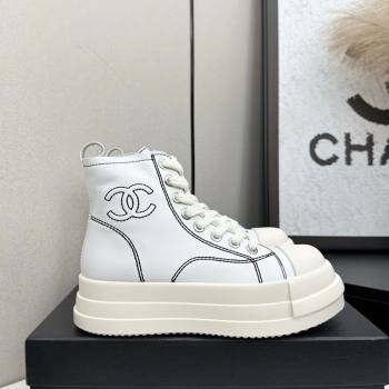 Chanel Calfskin Leather High Top Platform Sneakers White 2025 CH110105 (MD-251101050)
