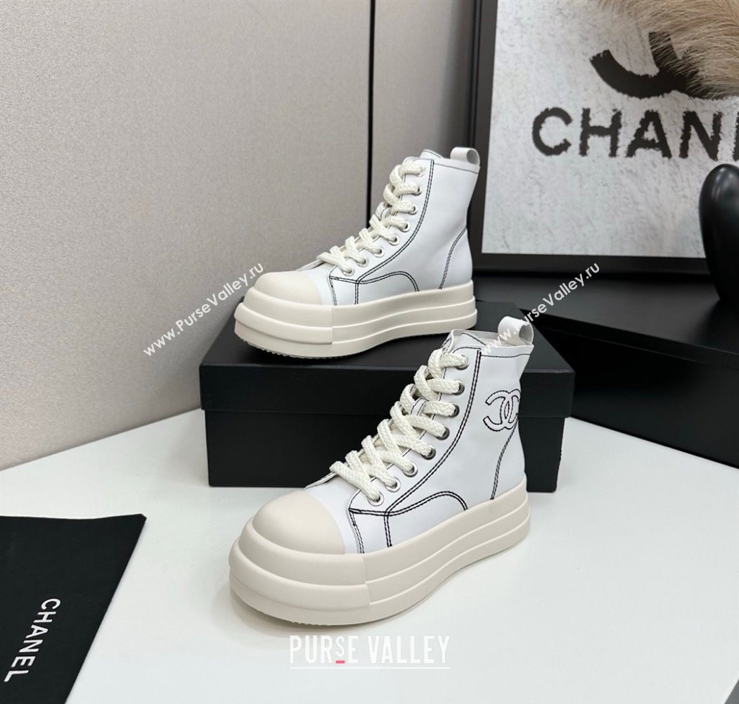 Chanel Calfskin Leather High Top Platform Sneakers White 2025 CH110105 (MD-251101050)