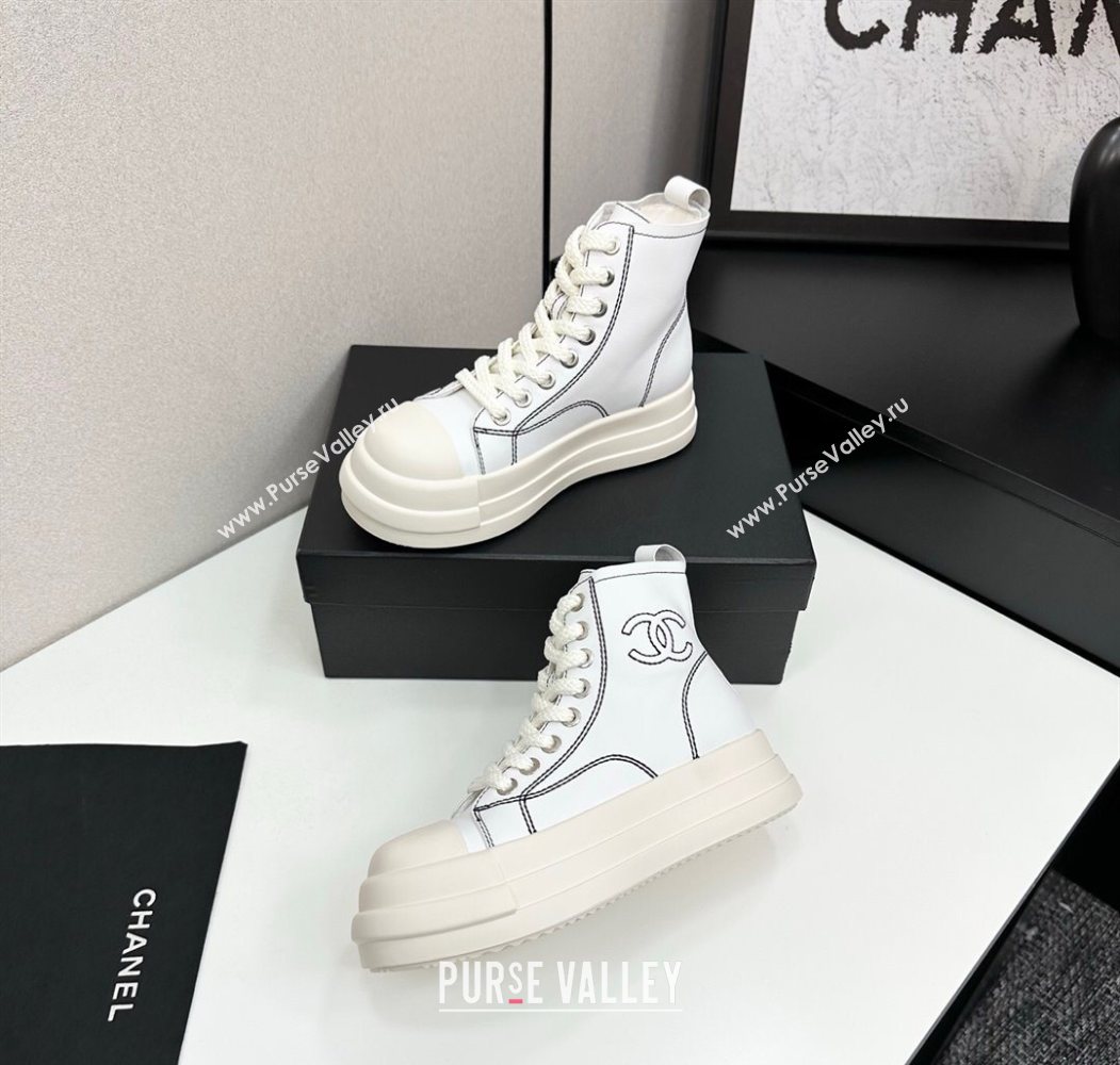 Chanel Calfskin Leather High Top Platform Sneakers White 2025 CH110105 (MD-251101050)