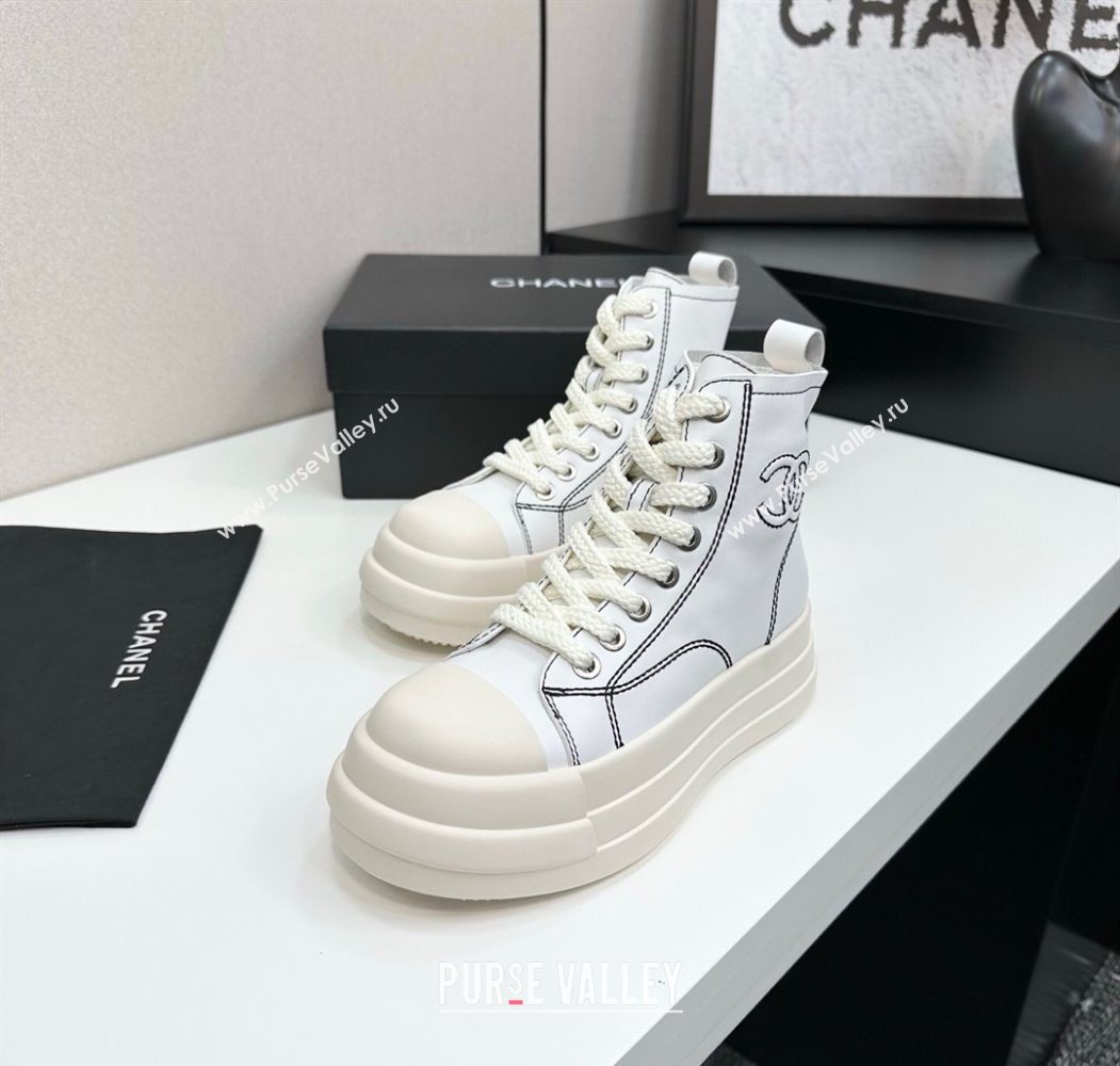 Chanel Calfskin Leather High Top Platform Sneakers White 2025 CH110105 (MD-251101050)